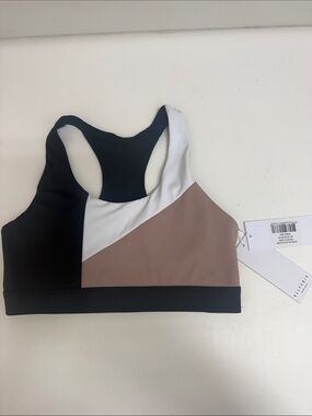NWT Colorblock Racerback Sports Bra - Black, White & Taupe